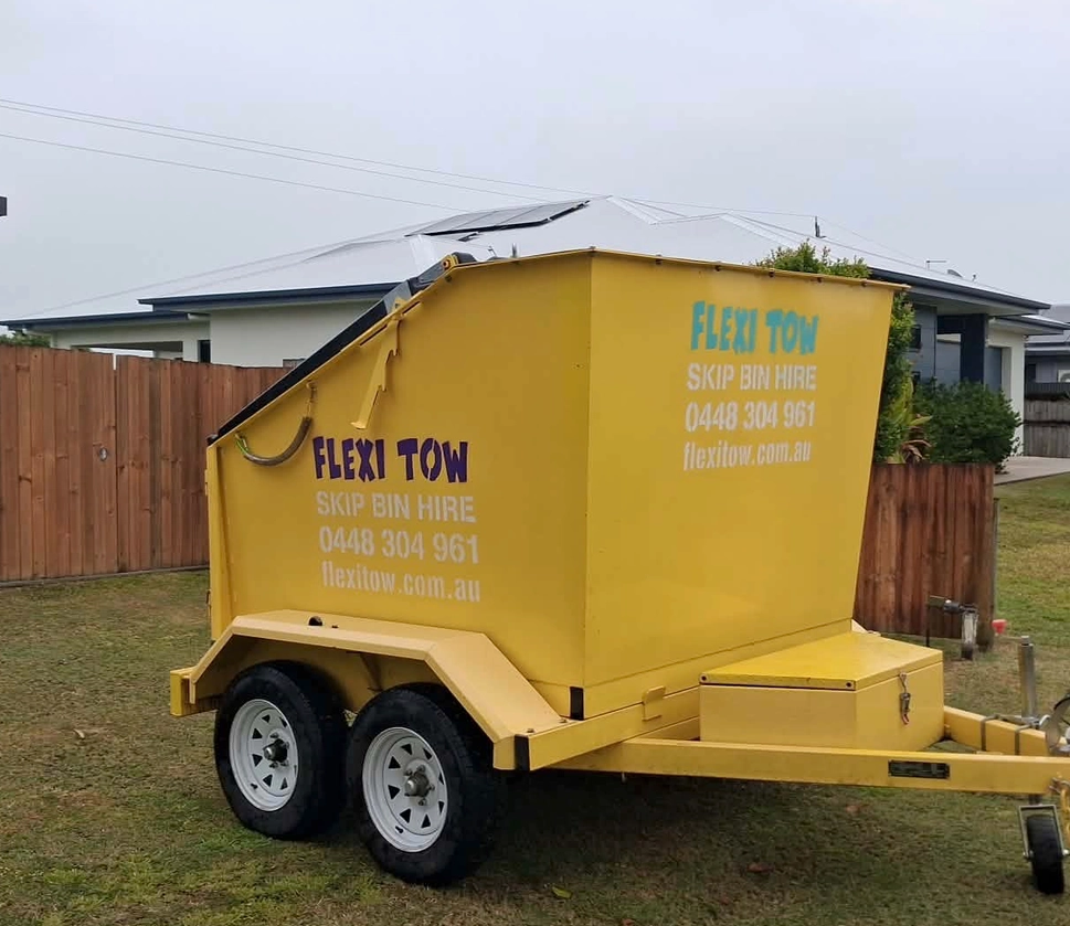 Flexi Tow trailer skip bin at a Mackay home